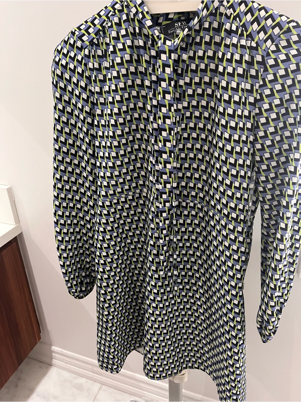 Women’s Geometric Black, Blue, white  Lime Dress
